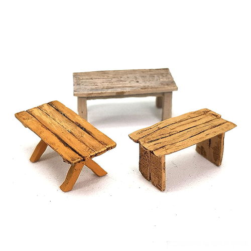Assorted rustic tables